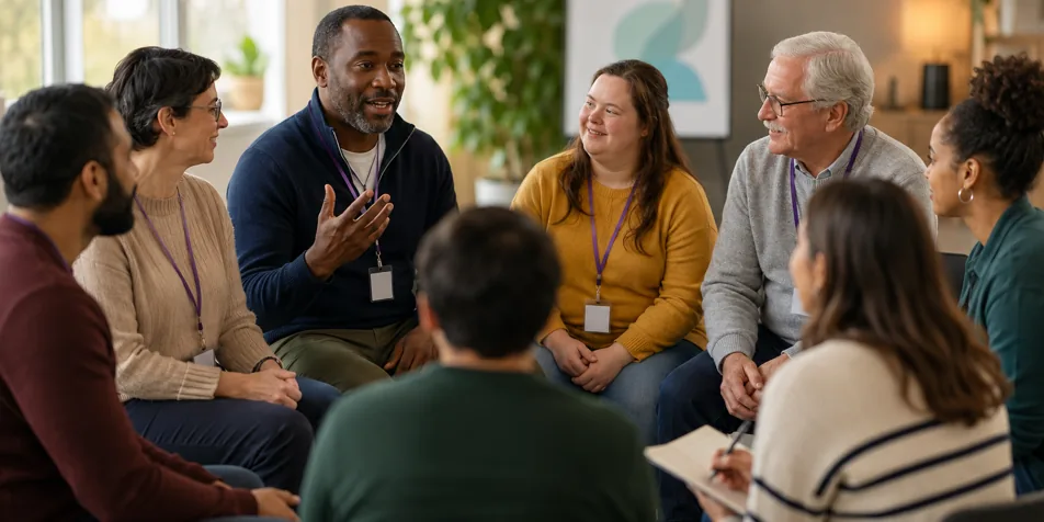 Co-trainers lead an inclusive, equal discussion during Oliver McGowan learning disability and autism training.